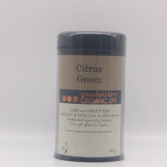 Citrus Green -20 Non-Woven Pyramid Tea Bags - Tin with Alufoil Pouch