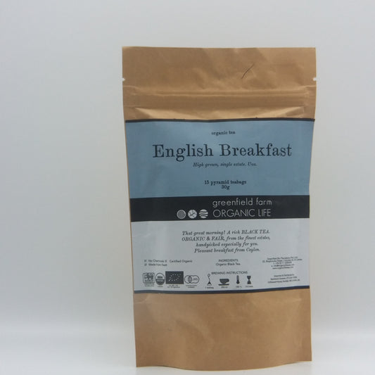 English Breakfast - 15 Non-Woven Pyramid Tea Bags - Kraft Paper Ziplock Pouch