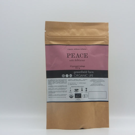 Peace with Hibiscus - 15 Non-Woven Pyramid Tea Bags - Kraft Paper Ziplock Pouch